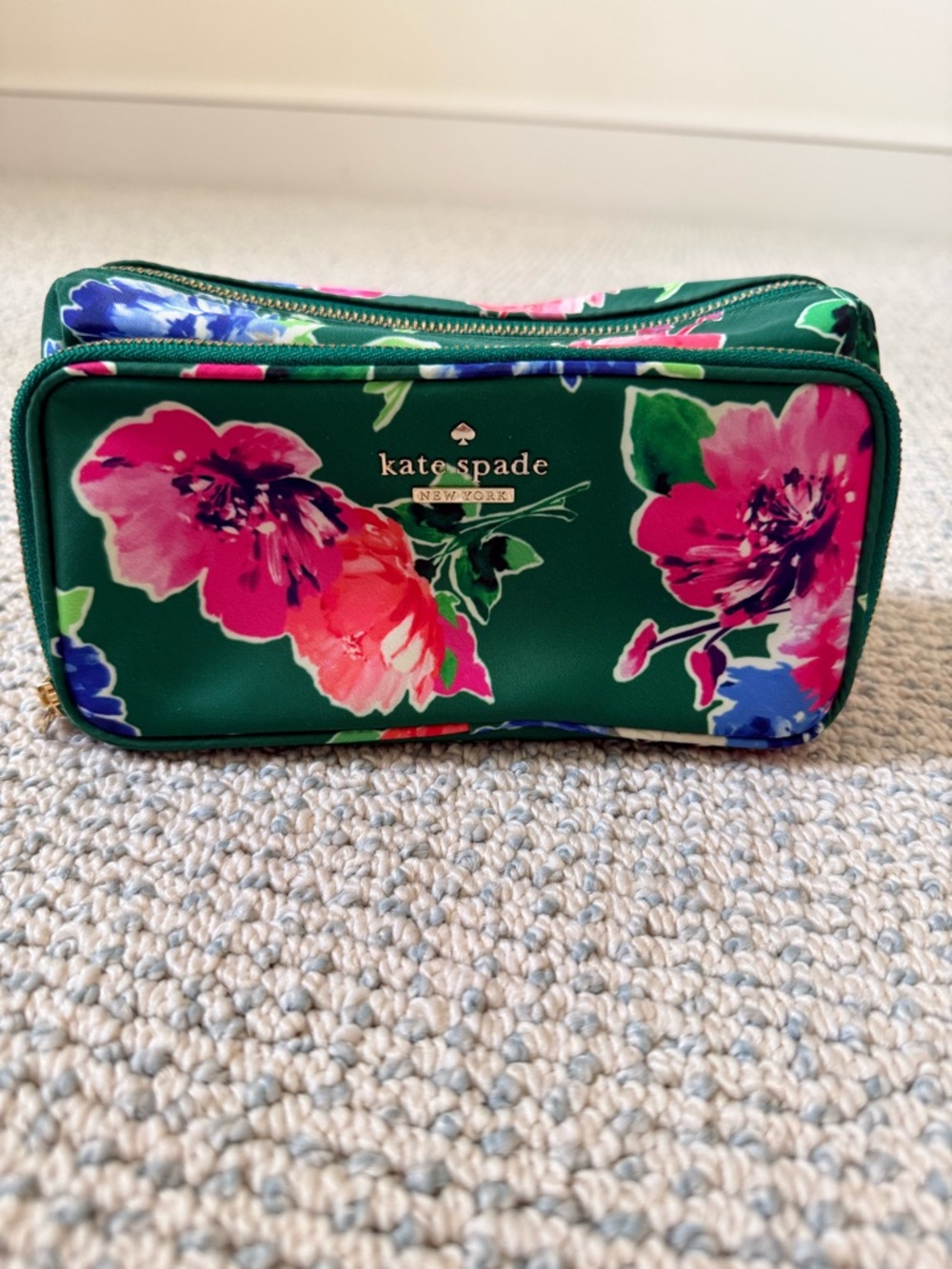 kate spade Floral Cosmetic Pouch in Green with Pink flowers - brand new